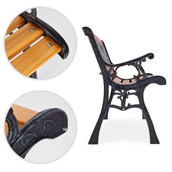 126x51 cm-es fa kerti pad rácsos háttámlával és öntöttvas lábakkal, MultiGarden park