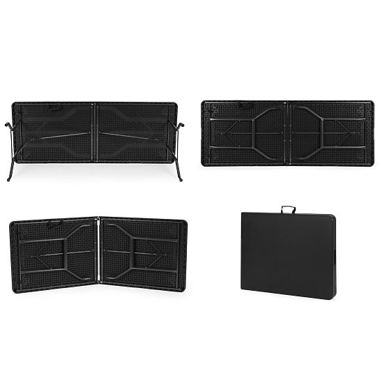 180 cm-es összecsukható catering asztal bőröndbe, fekete ModernHome