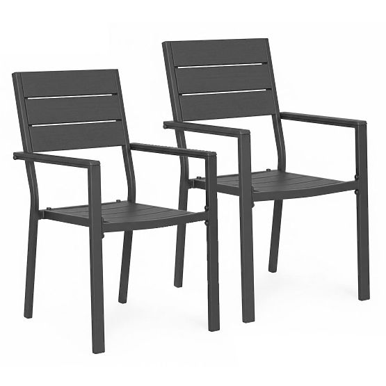 2 darabos kerti szék szett teraszra, erkélyre, acél, HDPE, szürke, MultiGarden