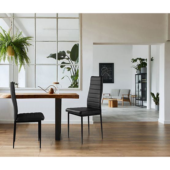 4 darabos ökobőr szék szett magas háttámlával - fekete