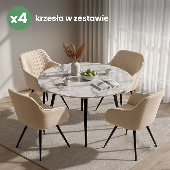 4x Bársony forgószék steppelésekkel Bézs TURNO Fekete lábak