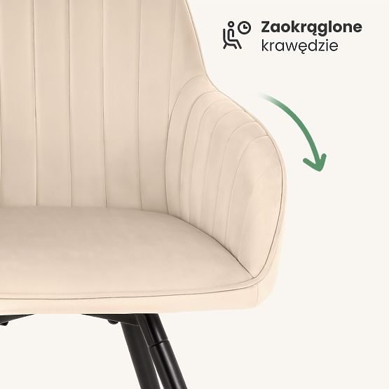 4x Bársony forgószék steppelésekkel Bézs TURNO Fekete lábak