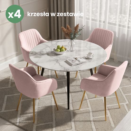 4x Bársony kárpitozott szék steppeléssel Púder Rózsaszín FLORENCE Arany lábak