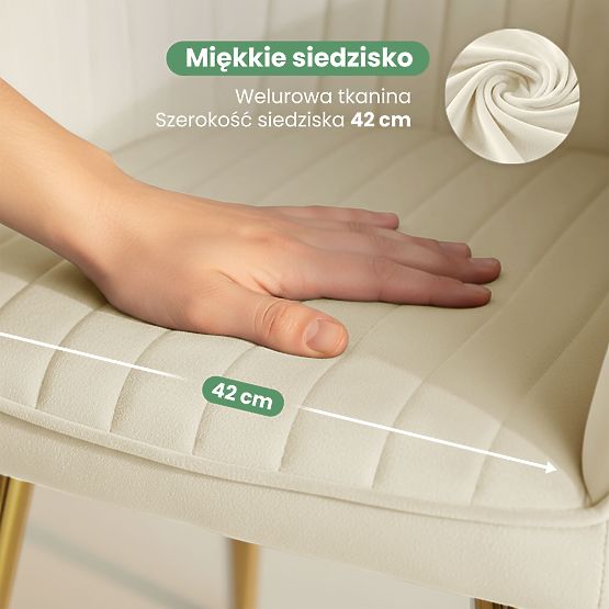 4x Bársony kárpitozott szék varrással Krém FLORENCE Arany lábak