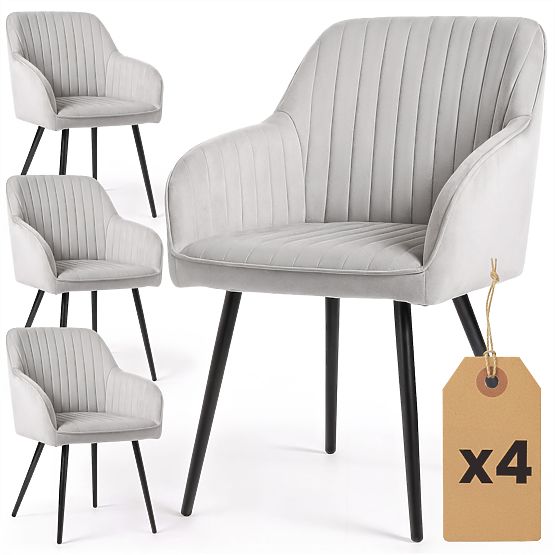 4x Bársony kárpitozott szék varrással Szürke FLORENCE Fekete lábak