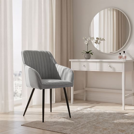 4x Bársony kárpitozott szék varrással Szürke FLORENCE Fekete lábak