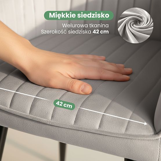 4x Bársony kárpitozott szék varrással Szürke FLORENCE Fekete lábak