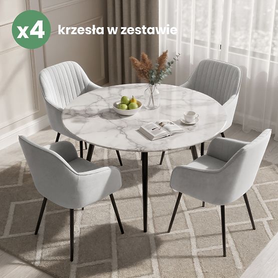 4x Bársony kárpitozott szék varrással Szürke FLORENCE Fekete lábak