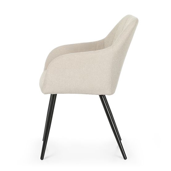 4x Kárpitozott szék négyzetes steppelés Bézs LUXANO Fekete lábak Lumos szövet