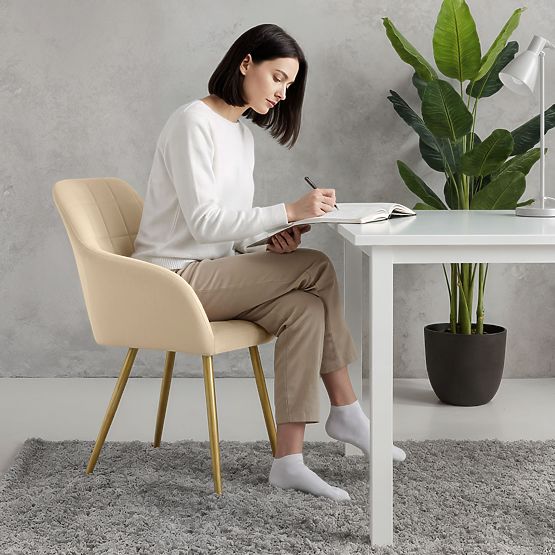 4x Kárpitozott szék négyzetes steppeléssel Bézs LUXANO Arany lábak