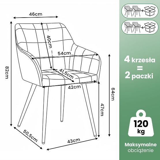 4x Kárpitozott szék négyzetes tűzéssel Fekete LUXANO Fekete lábak