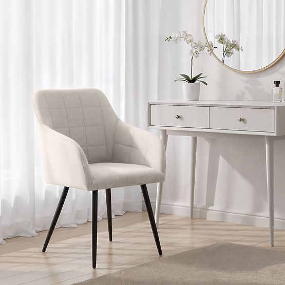 4x Kárpitozott szék négyzetes tűzéssel Krémszínű LUXANO Fekete lábak Lumos szövet