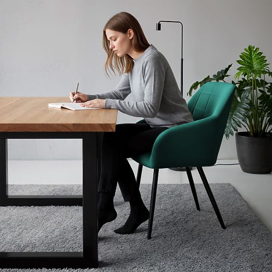 4x Kárpitozott szék négyzetes tűzéssel Palackzöld LUXANO Fekete lábak