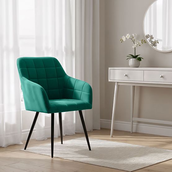 4x Kárpitozott szék négyzetes tűzéssel Palackzöld LUXANO Fekete lábak