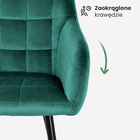 4x Kárpitozott szék négyzetes tűzéssel Palackzöld LUXANO Fekete lábak