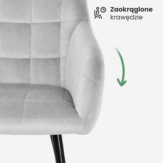 4x Kárpitozott szék négyzetes tűzéssel Szürke LUXANO Fekete lábak