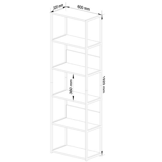 60 cm-es fém loft polc - fekete-sonoma tölgy - 6 polc