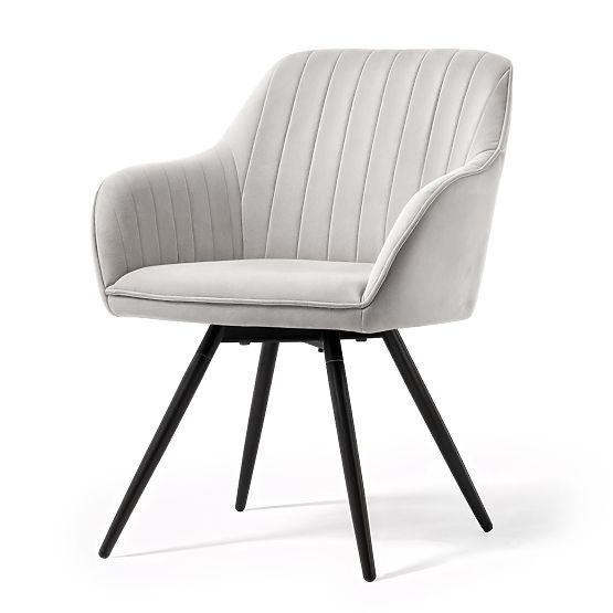 6x Bársony forgatható szék varrással Szürke TURNO Fekete lábak