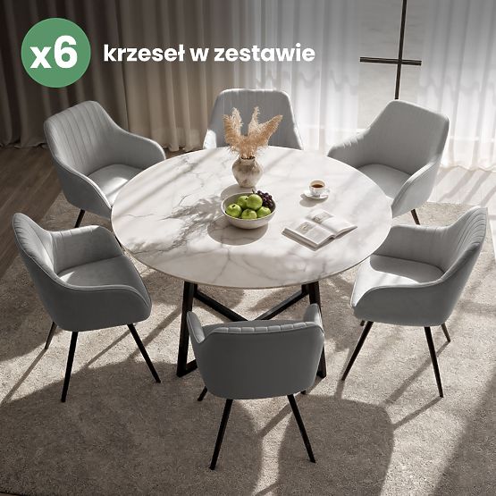 6x Bársony forgatható szék varrással Szürke TURNO Fekete lábak