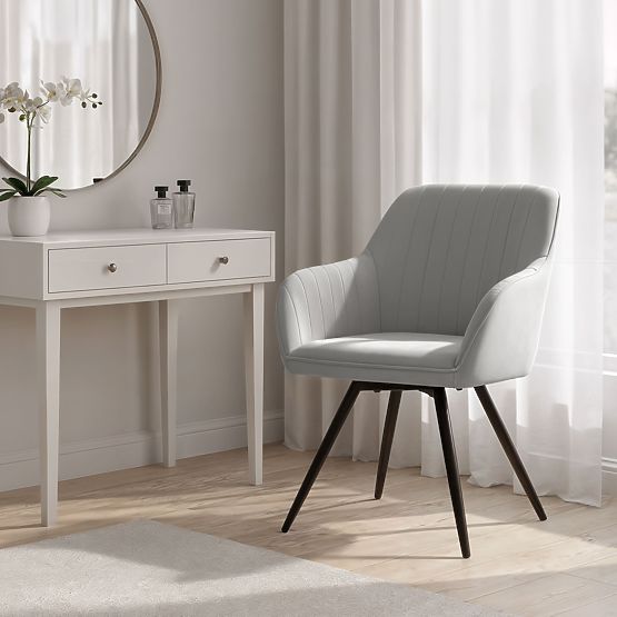 6x Bársony forgatható szék varrással Szürke TURNO Fekete lábak