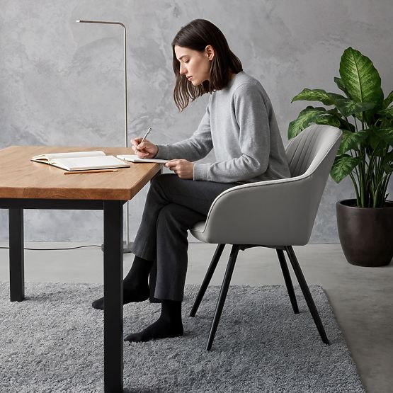 6x Bársony forgatható szék varrással Szürke TURNO Fekete lábak