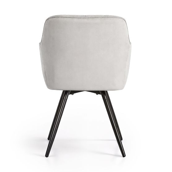 6x Bársony forgatható szék varrással Szürke TURNO Fekete lábak