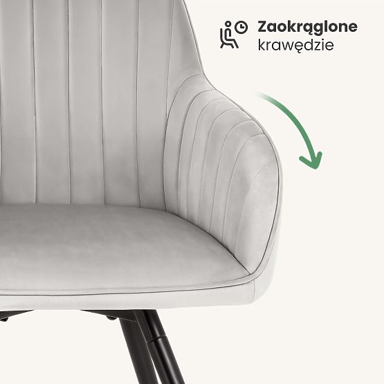 6x Bársony forgatható szék varrással Szürke TURNO Fekete lábak