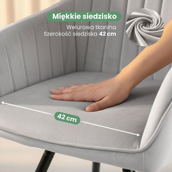 6x Bársony forgatható szék varrással Szürke TURNO Fekete lábak