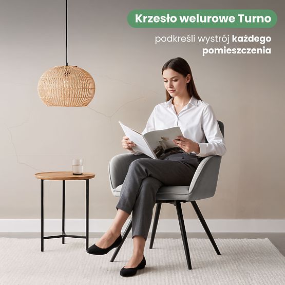 6x Bársony forgatható szék varrással Szürke TURNO Fekete lábak