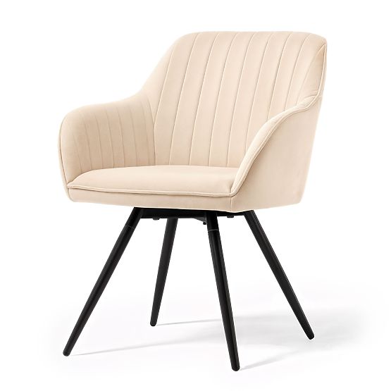 6x Bársony forgószék varrással Bézs TURNO Fekete lábak