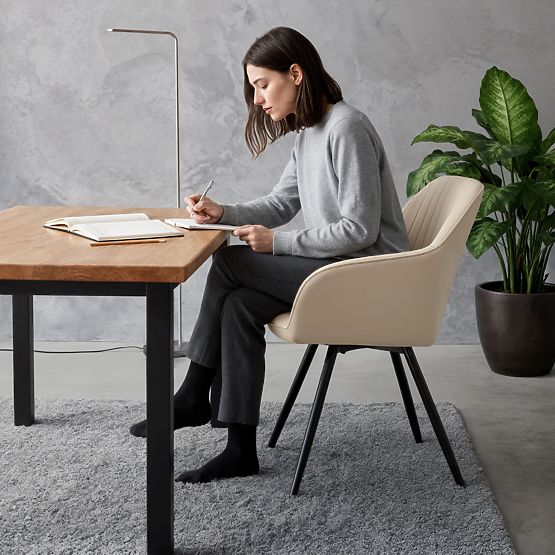 6x Bársony forgószék varrással Bézs TURNO Fekete lábak