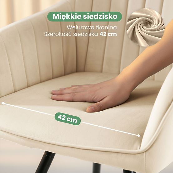 6x Bársony forgószék varrással Bézs TURNO Fekete lábak