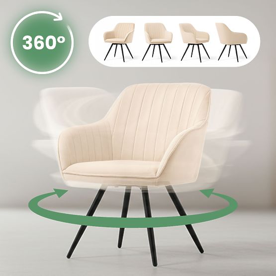 6x Bársony forgószék varrással Bézs TURNO Fekete lábak