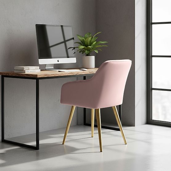 6x Bársony kárpitozott szék függőleges varrással Púderrózsaszín FLORENCE Arany lábak