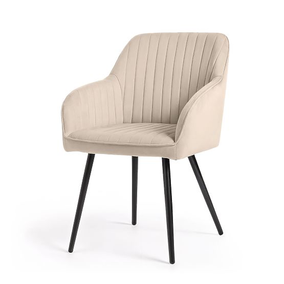 6x Bársony kárpitozott szék varrással Bézs FLORENCE Fekete lábak