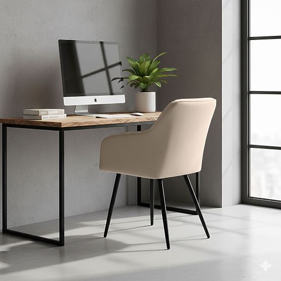 6x Bársony kárpitozott szék varrással Bézs FLORENCE Fekete lábak