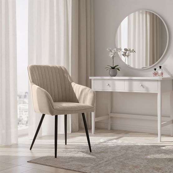 6x Bársony kárpitozott szék varrással Bézs FLORENCE Fekete lábak