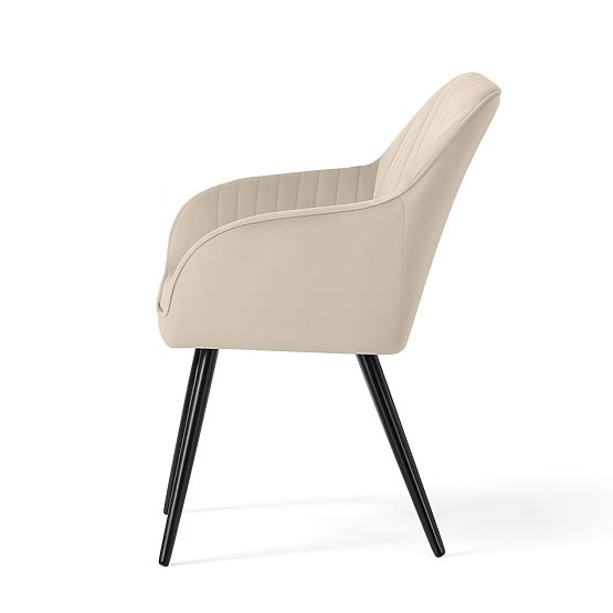 6x Bársony kárpitozott szék varrással Bézs FLORENCE Fekete lábak