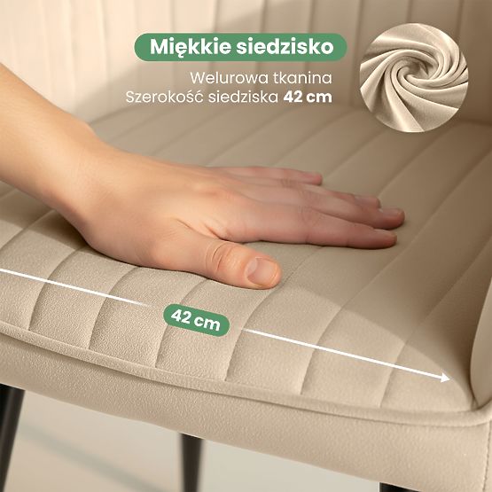 6x Bársony kárpitozott szék varrással Bézs FLORENCE Fekete lábak