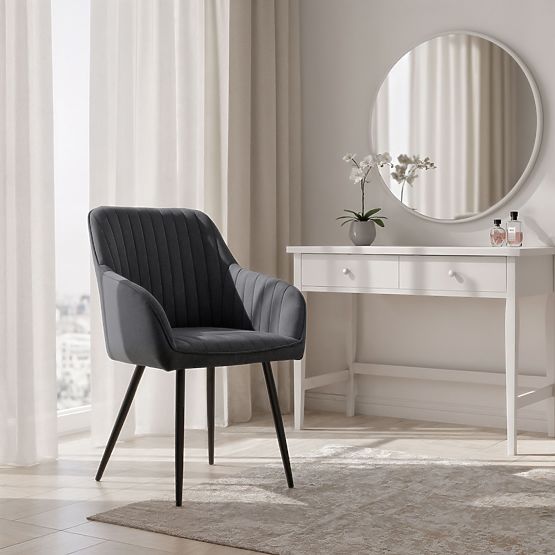 6x Bársony kárpitozott szék varrással Sötét Grafit FLORENCE Fekete lábak