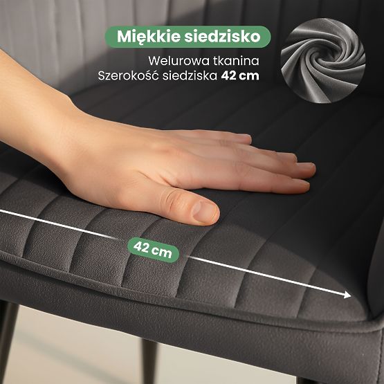 6x Bársony kárpitozott szék varrással Sötét Grafit FLORENCE Fekete lábak