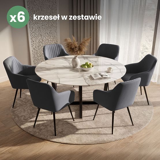 6x Bársony kárpitozott szék varrással Sötét Grafit FLORENCE Fekete lábak