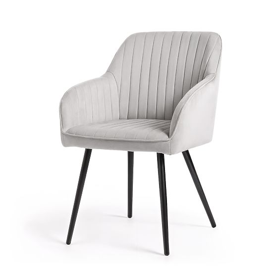 6x Bársony kárpitozott szék varrással Szürke FLORENCE Fekete lábak