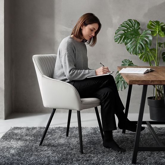 6x Bársony kárpitozott szék varrással Szürke FLORENCE Fekete lábak