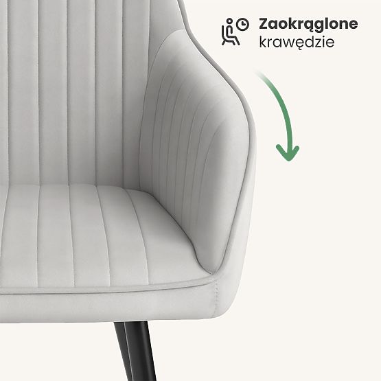 6x Bársony kárpitozott szék varrással Szürke FLORENCE Fekete lábak