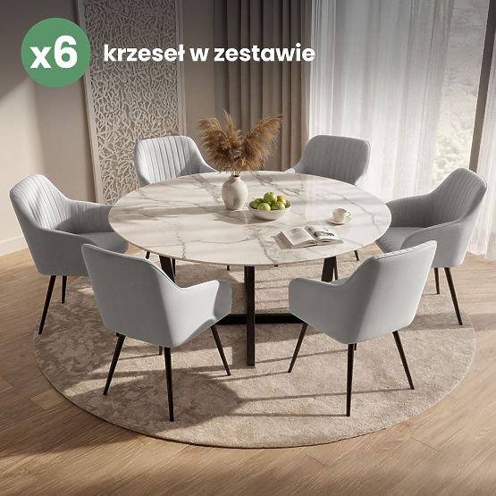 6x Bársony kárpitozott szék varrással Szürke FLORENCE Fekete lábak