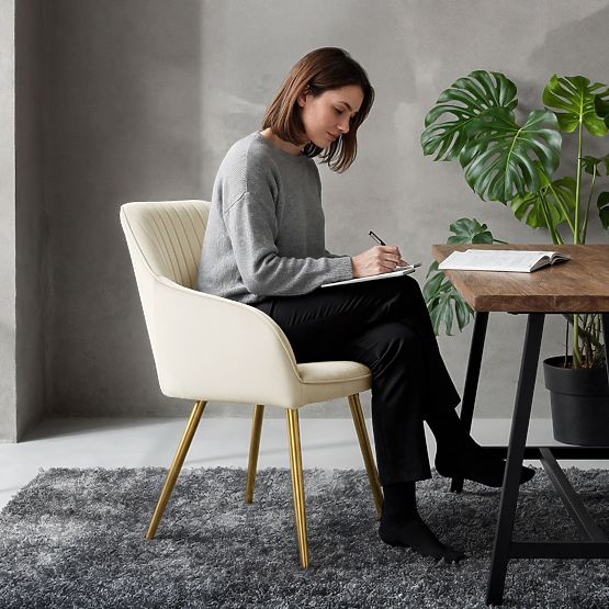 6x Bársonyos kárpitozott szék vertikális varrással Krém FLORENCE Arany lábak