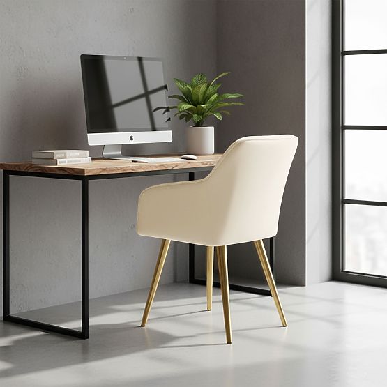 6x Bársonyos kárpitozott szék vertikális varrással Krém FLORENCE Arany lábak