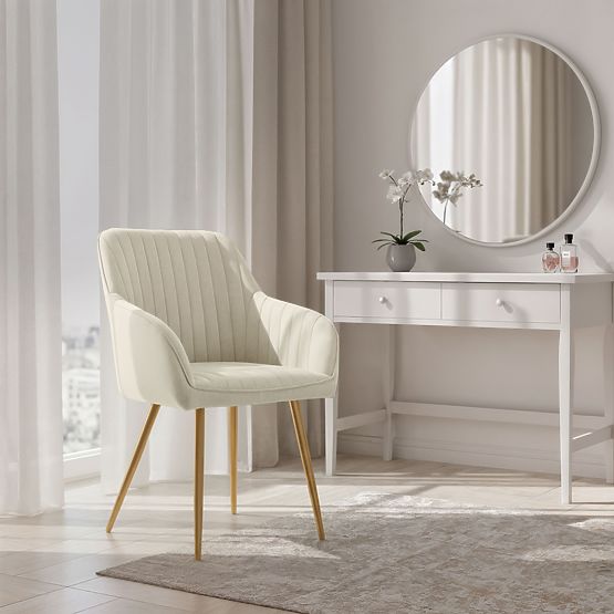 6x Bársonyos kárpitozott szék vertikális varrással Krém FLORENCE Arany lábak