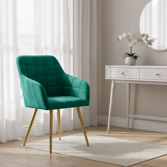 6x Kárpitozott szék négyzetes steppelés Smaragdzöld LUXANO Arany lábak